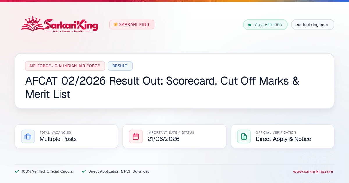 AFCAT 02/2026 Result Out: Scorecard, Cut Off Marks & Merit List - Sarkari King Official Notification