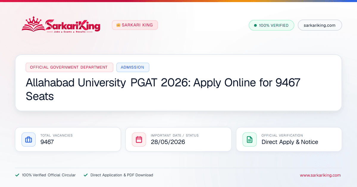 Allahabad University PGAT 2026: Apply Online for 9467 Seats - Sarkari King Official Notification