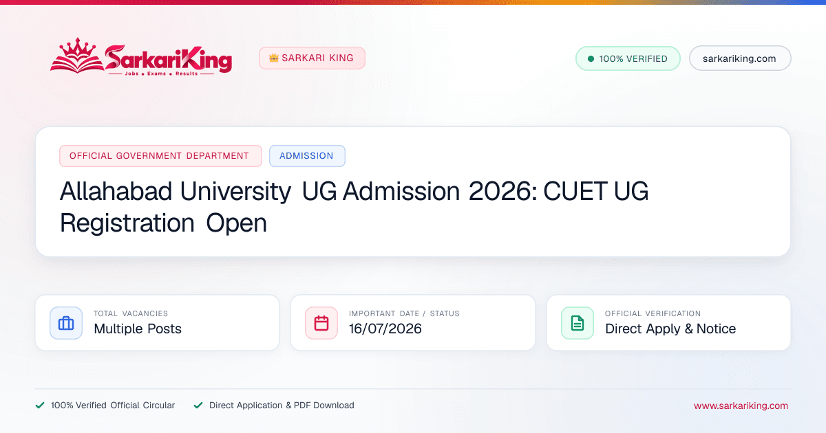 Allahabad University UG Admission 2026: CUET UG Registration Open - Sarkari King Official Notification