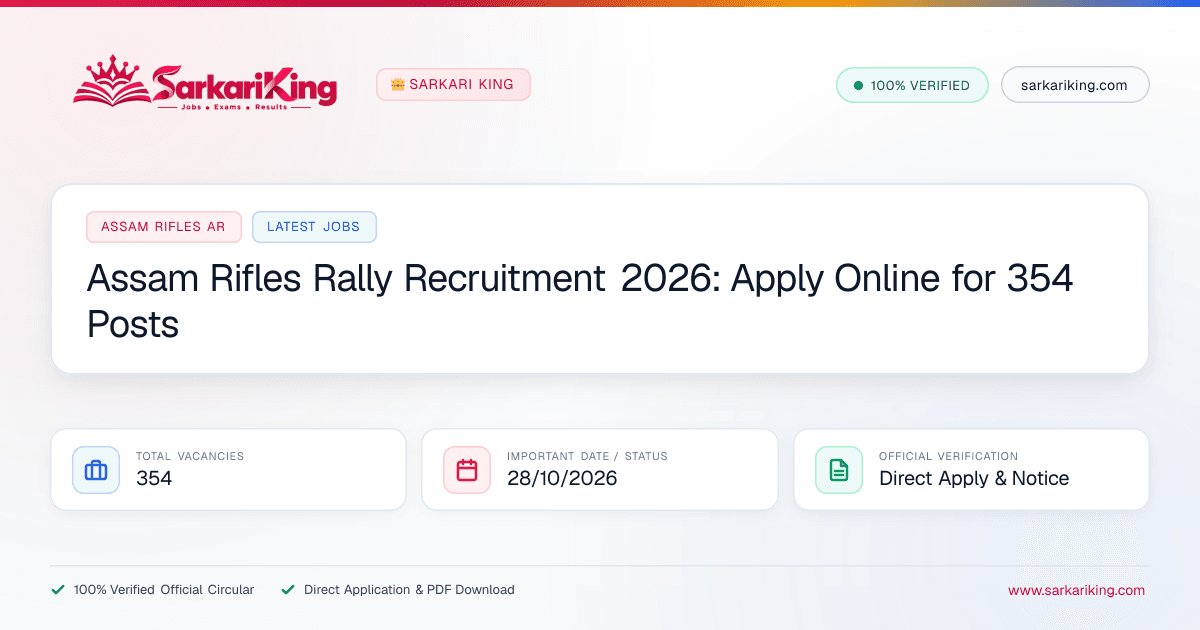 Assam Rifles Rally Recruitment 2026: Apply Online for 354 Posts - Sarkari King Official Notification