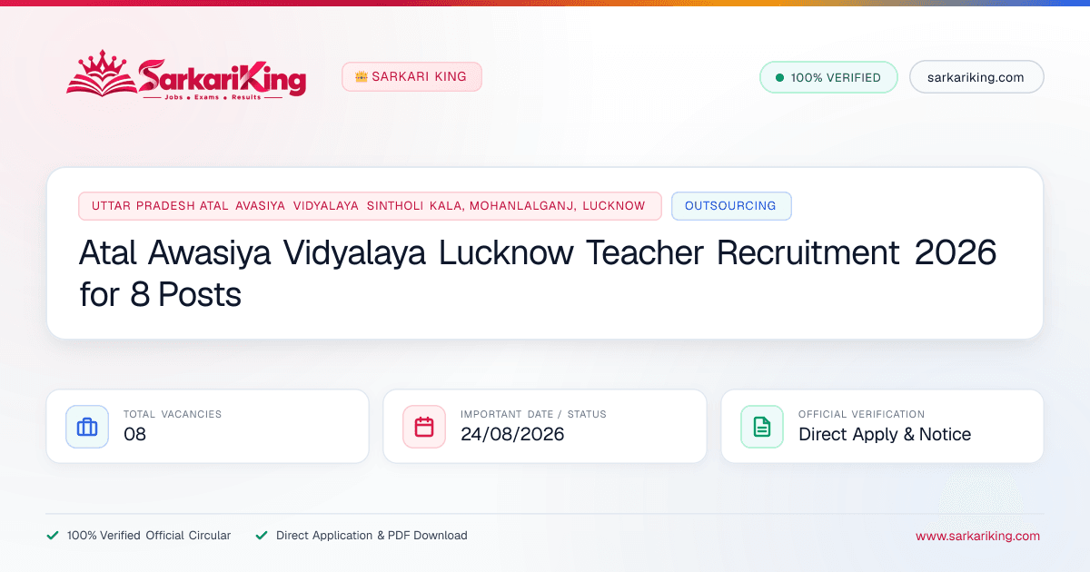 Atal Awasiya Vidyalaya Lucknow Teacher Recruitment 2026 for 8 Posts - Sarkari King Official Notification