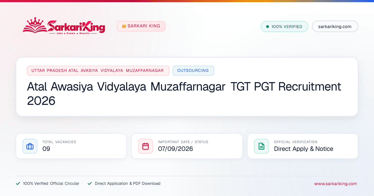 Atal Awasiya Vidyalaya Muzaffarnagar TGT PGT Recruitment 2026 - Sarkari King Official Notification