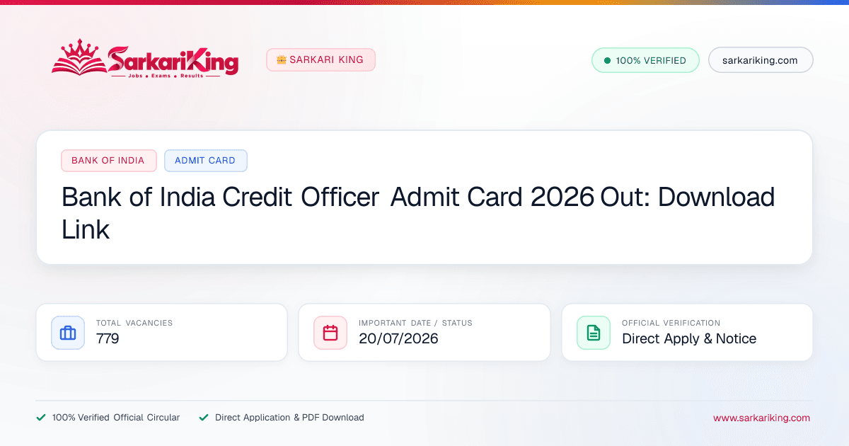 Bank of India Credit Officer Admit Card 2026 Out: Download Link - Sarkari King Official Notification