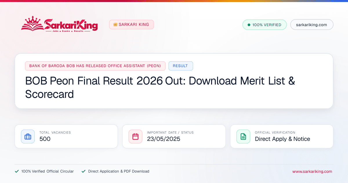 BOB Peon Final Result 2026 Out: Download Merit List & Scorecard - Sarkari King Official Notification