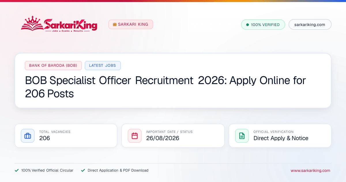 BOB Specialist Officer Recruitment 2026: Apply Online for 206 Posts - Sarkari King Official Notification