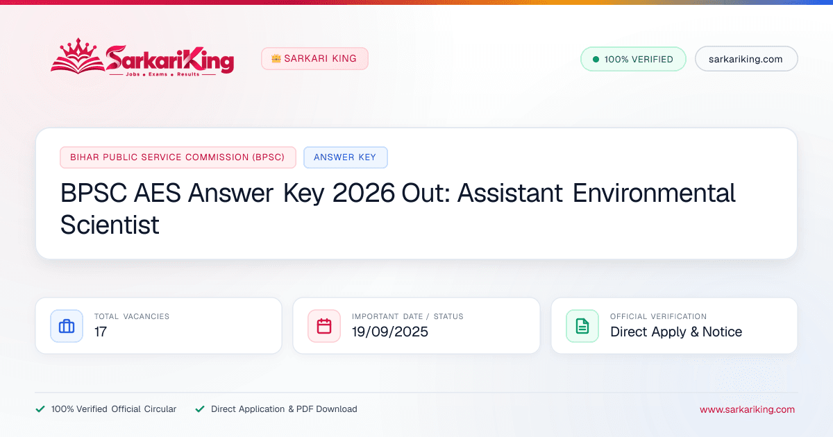 BPSC AES Answer Key 2026 Out: Assistant Environmental Scientist - Sarkari King Official Notification