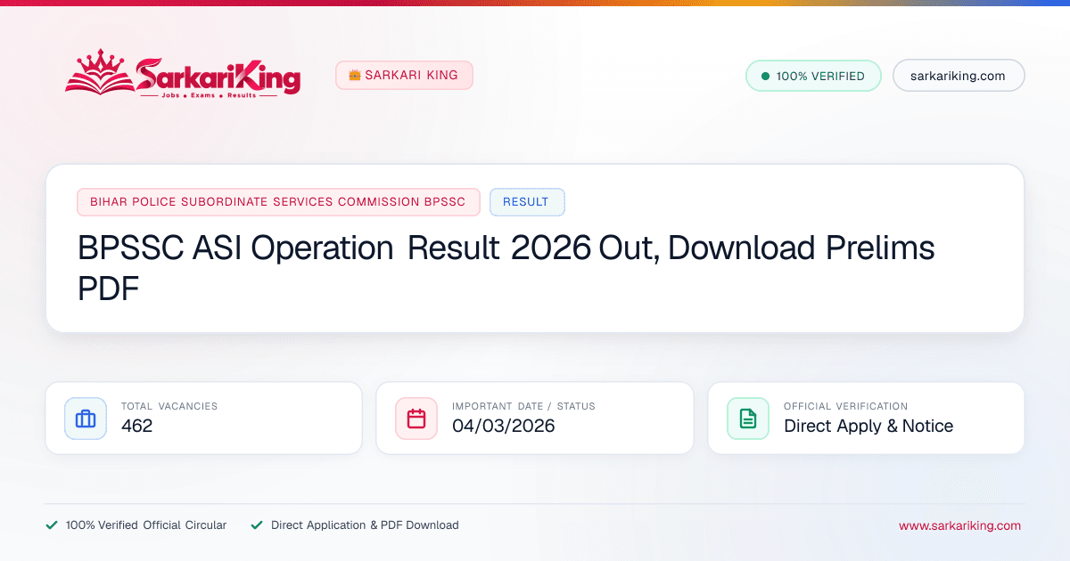 BPSSC ASI Operation Result 2026 Out, Download Prelims PDF - Sarkari King Official Notification