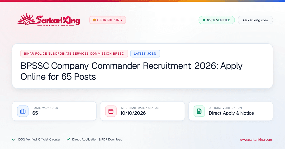 BPSSC Company Commander Recruitment 2026: Apply Online for 65 Posts - Sarkari King Official Notification