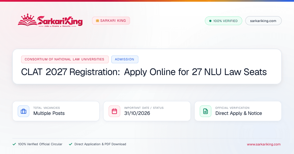 CLAT 2027 Registration: Apply Online for 27 NLU Law Seats - Sarkari King Official Notification
