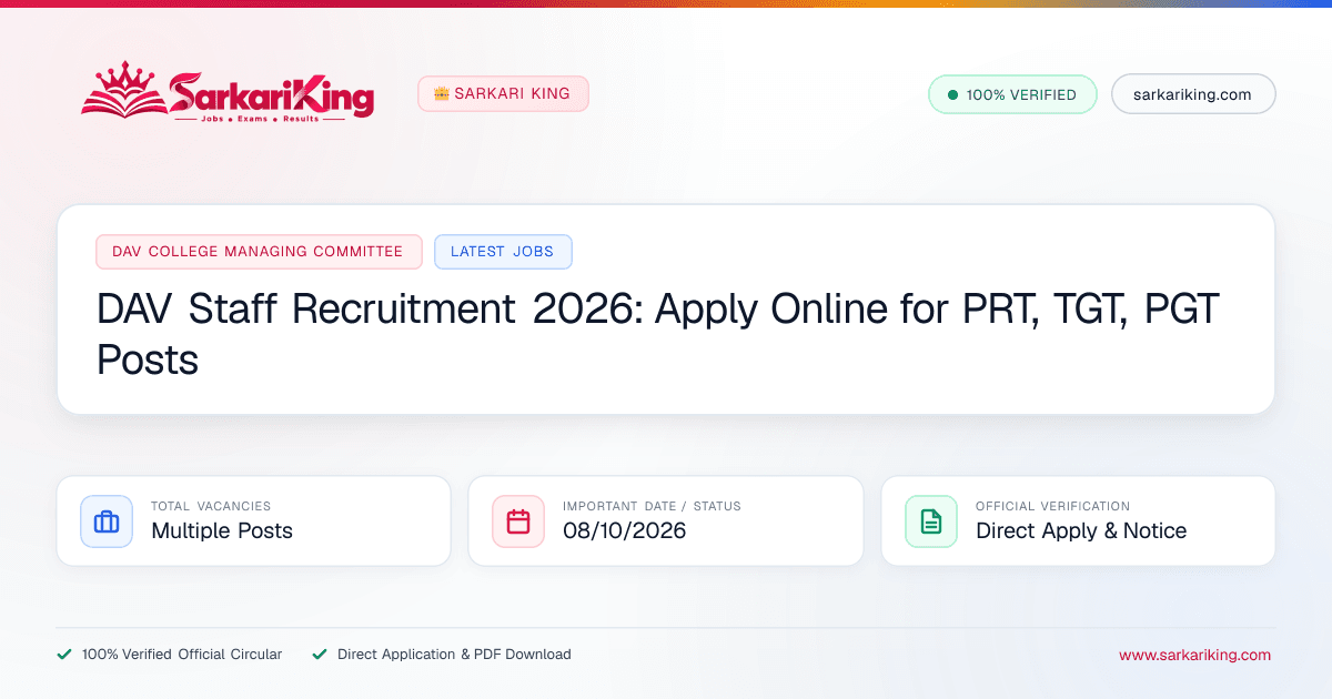 DAV Staff Recruitment 2026: Apply Online for PRT, TGT, PGT Posts - Sarkari King Official Notification