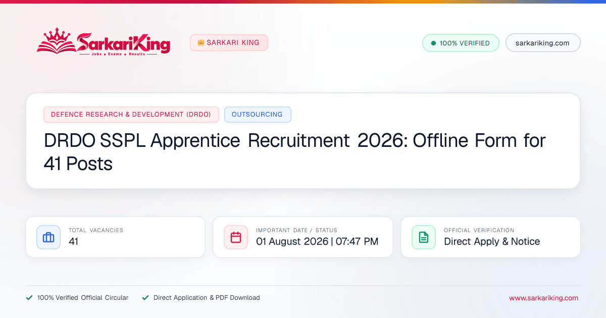 DRDO SSPL Apprentice Recruitment 2026: Offline Form for 41 Posts - Sarkari King Official Notification