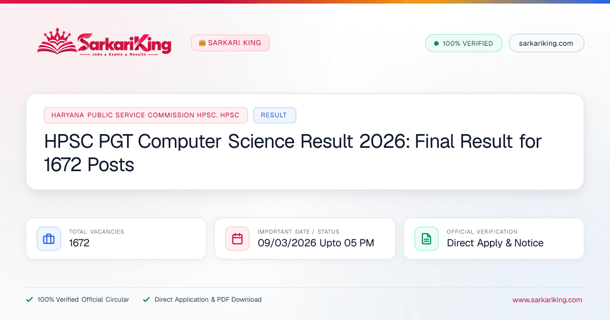 HPSC PGT Computer Science Result 2026: Final Result for 1672 Posts - Sarkari King Official Notification