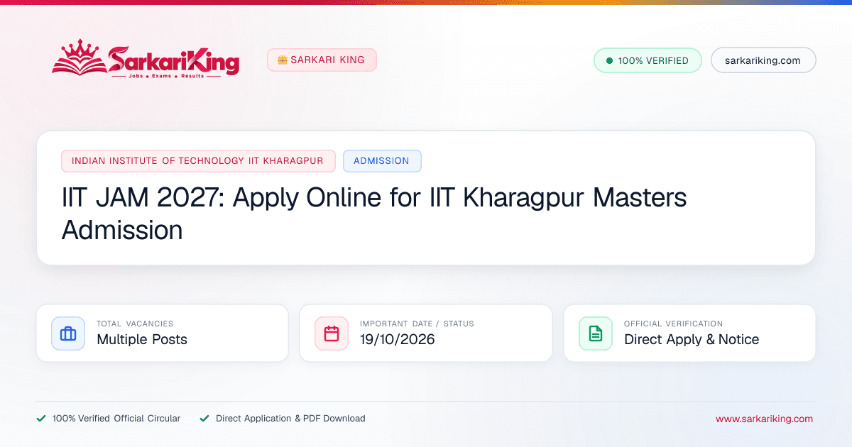 IIT JAM 2027: Apply Online for IIT Kharagpur Masters Admission - Sarkari King Official Notification