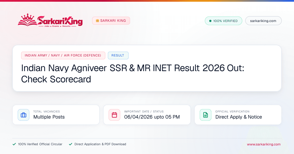 Indian Navy Agniveer SSR & MR INET Result 2026 Out: Check Scorecard - Sarkari King Official Notification