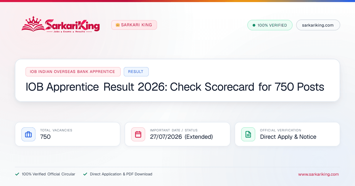 IOB Apprentice Result 2026: Check Scorecard for 750 Posts - Sarkari King Official Notification