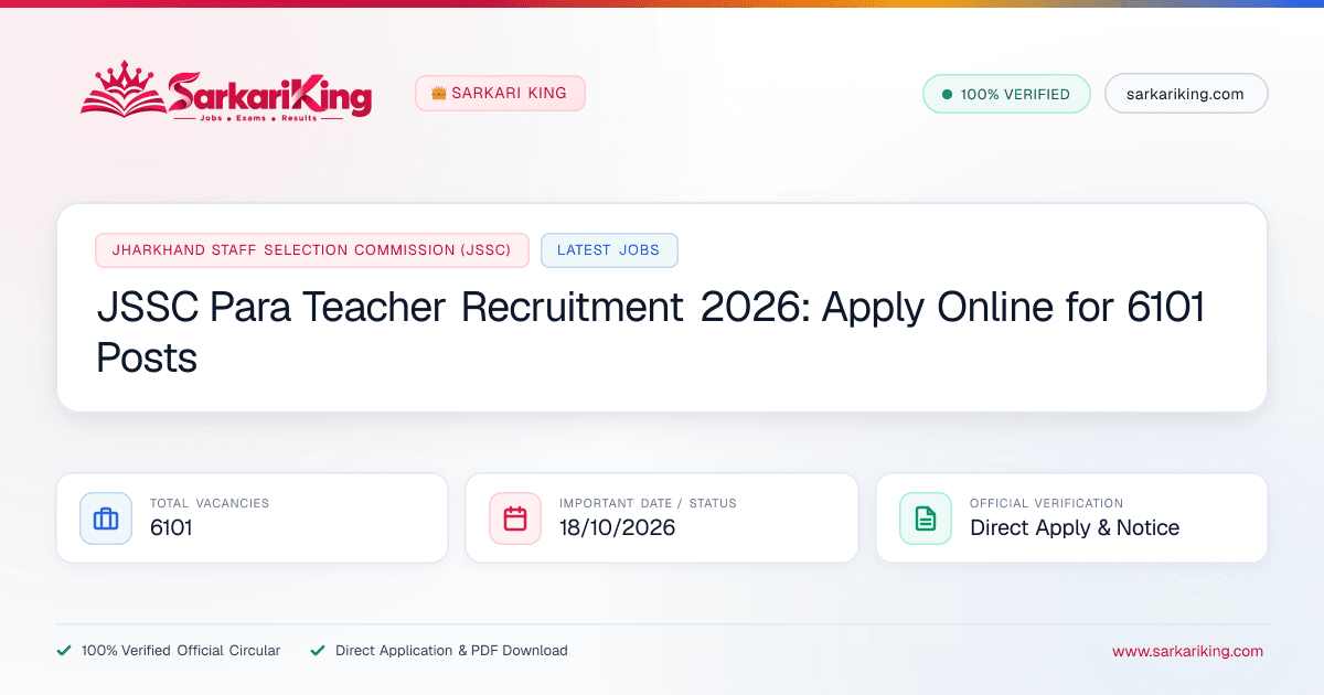 JSSC Para Teacher Recruitment 2026: Apply Online for 6101 Posts - Sarkari King Official Notification