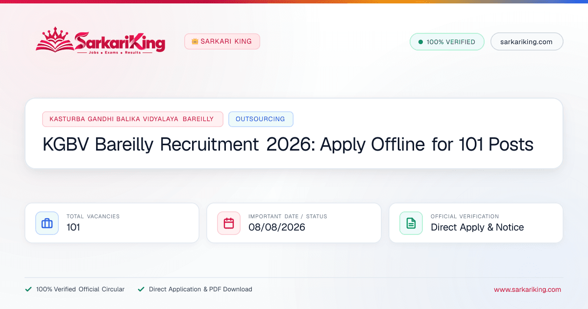 KGBV Bareilly Recruitment 2026: Apply Offline for 101 Posts - Sarkari King Official Notification