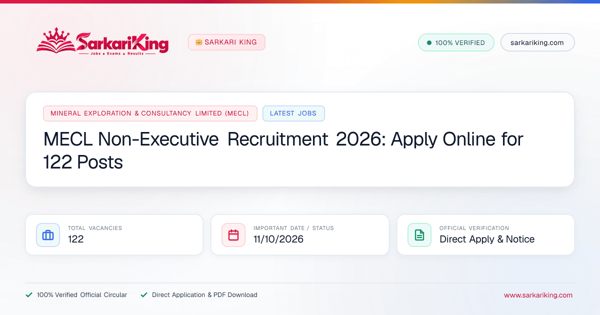 MECL Non-Executive Recruitment 2026: Apply Online for 122 Posts - Sarkari King Official Notification