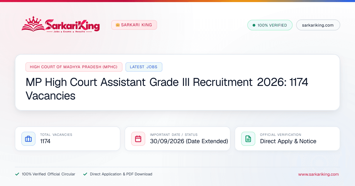 MP High Court Assistant Grade III Recruitment 2026: 1174 Vacancies - Sarkari King Official Notification