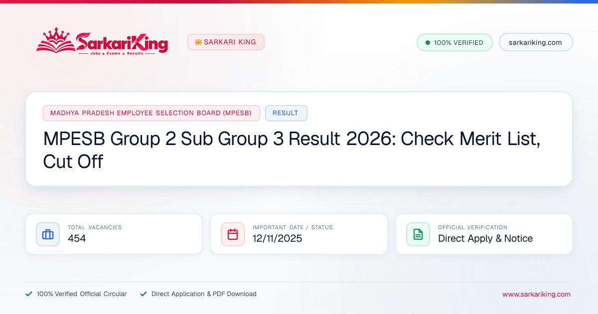 MPESB Group 2 Sub Group 3 Result 2026: Check Merit List, Cut Off - Sarkari King Official Notification