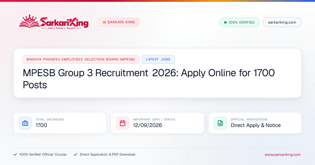 MPESB Group 3 Recruitment 2026: Apply Online for 1700 Posts - Sarkari King Official Notification