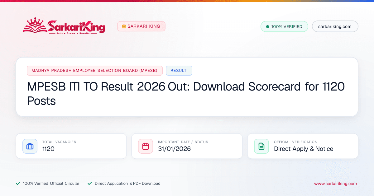 MPESB ITI TO Result 2026 Out: Download Scorecard for 1120 Posts - Sarkari King Official Notification