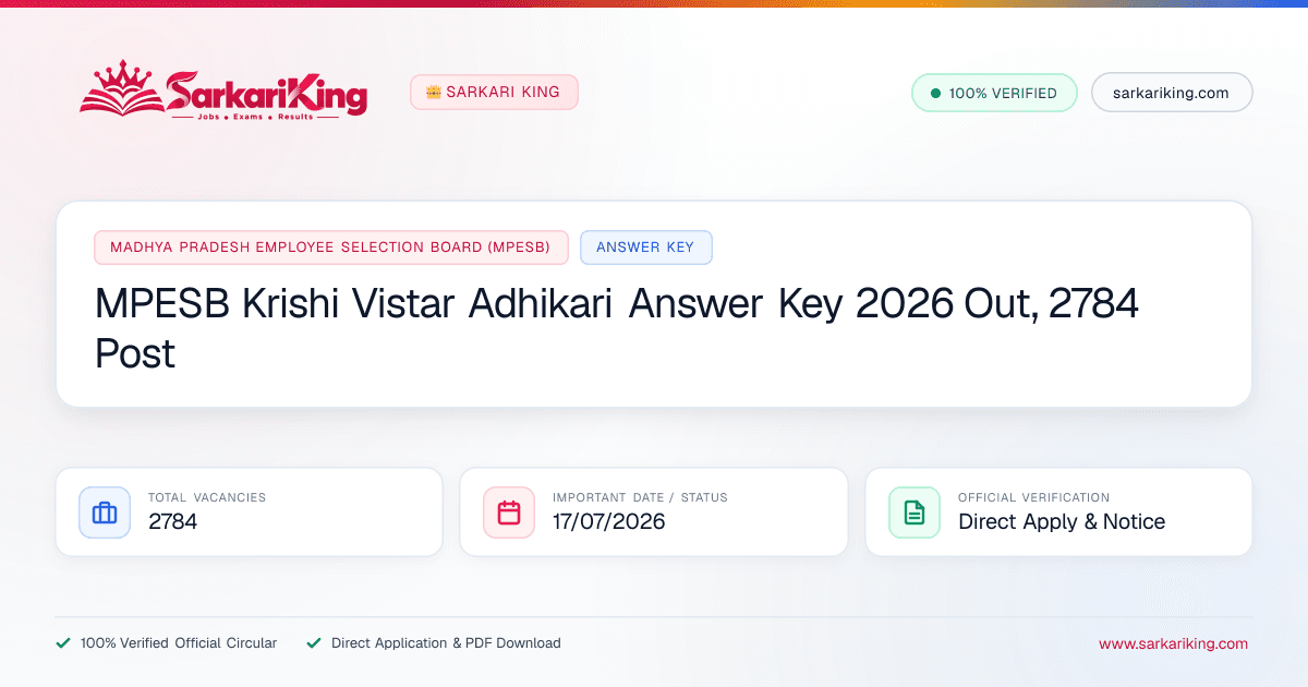 MPESB Krishi Vistar Adhikari Answer Key 2026 Out, 2784 Post - Sarkari King Official Notification