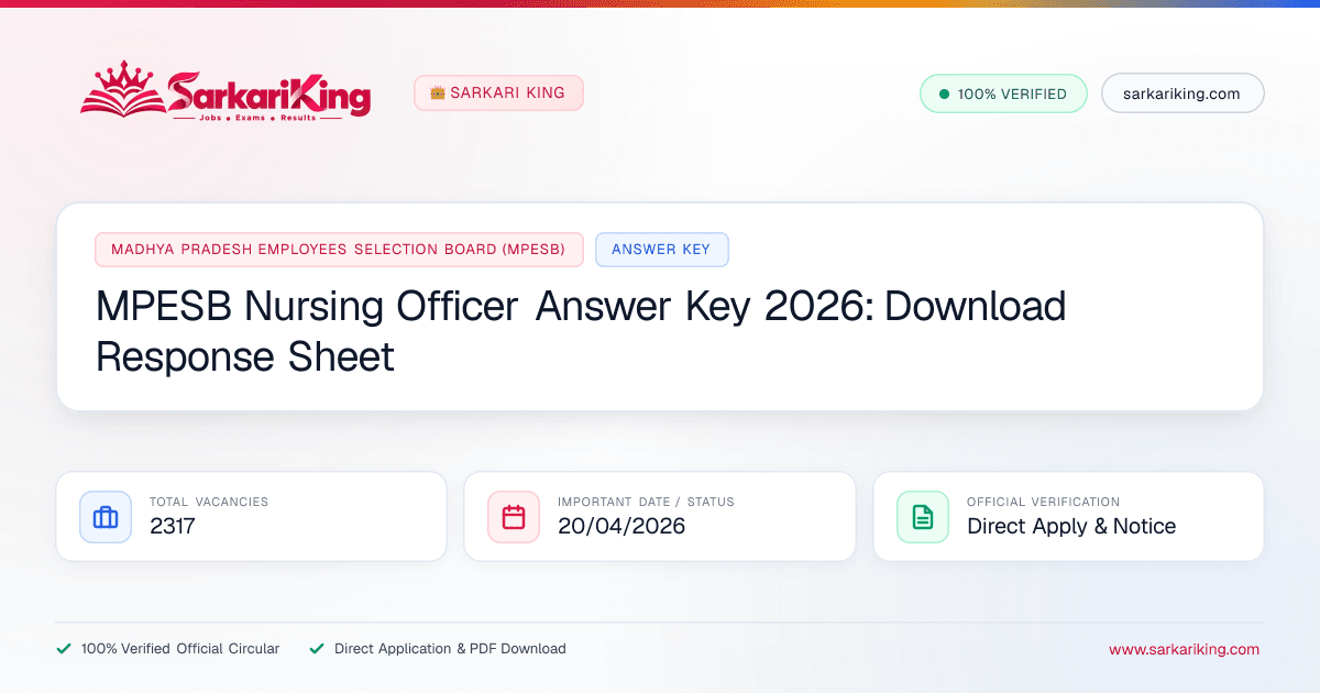 MPESB Nursing Officer Answer Key 2026: Download Response Sheet - Sarkari King Official Notification