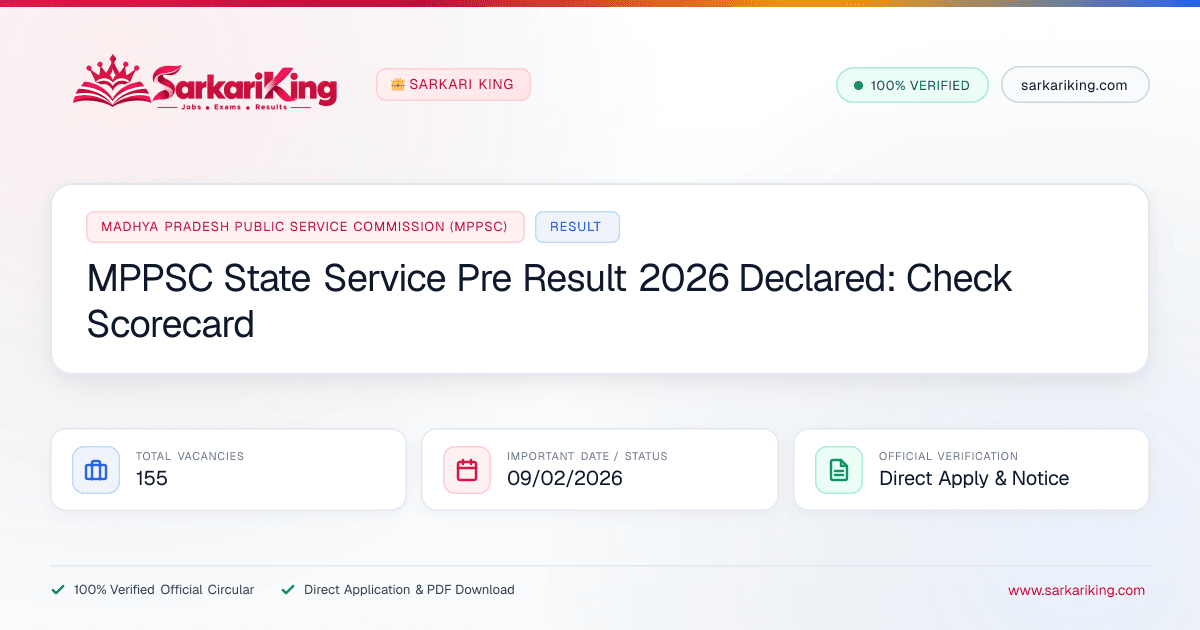 MPPSC State Service Pre Result 2026 Declared: Check Scorecard - Sarkari King Official Notification