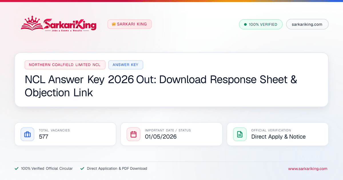 NCL Answer Key 2026 Out: Download Response Sheet & Objection Link - Sarkari King Official Notification