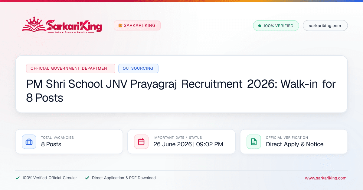PM Shri School JNV Prayagraj Recruitment 2026: Walk-in for 8 Posts - Sarkari King Official Notification