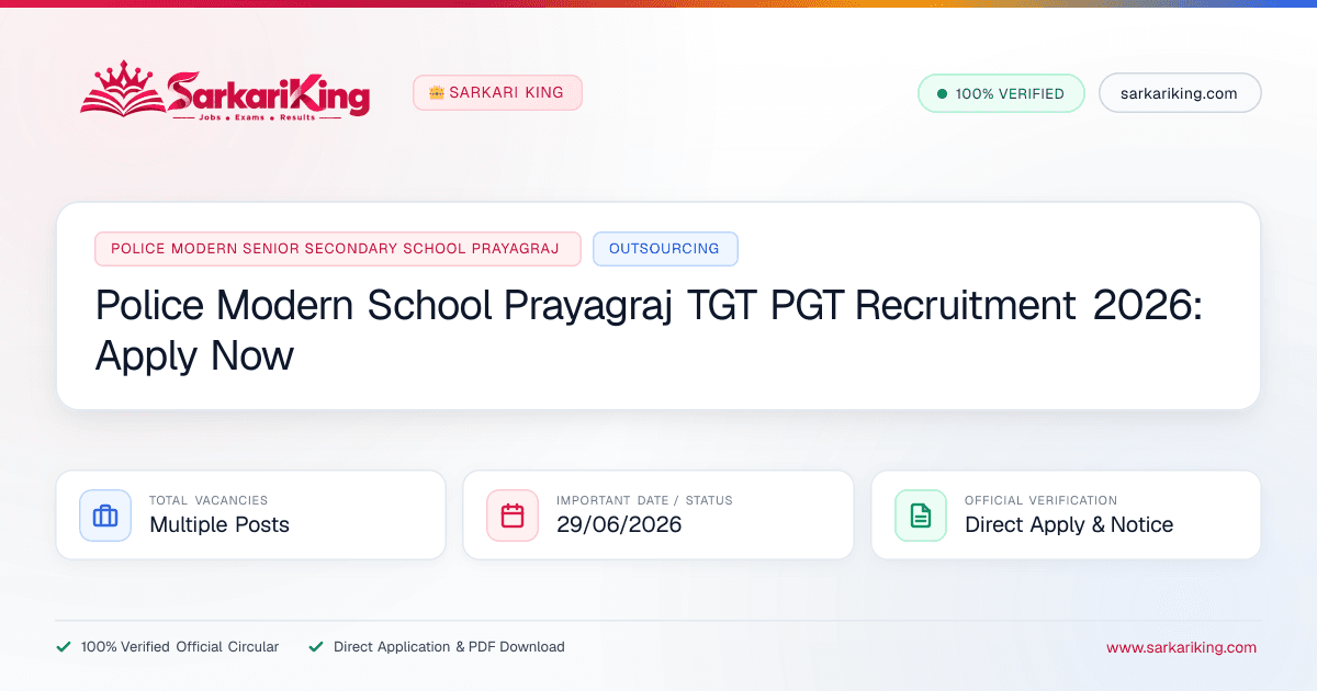 Police Modern School Prayagraj TGT PGT Recruitment 2026: Apply Now - Sarkari King Official Notification