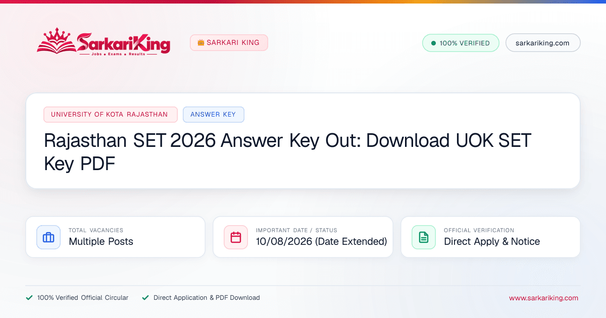 Rajasthan SET 2026 Answer Key Out: Download UOK SET Key PDF - Sarkari King Official Notification