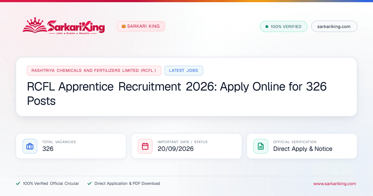 RCFL Apprentice Recruitment 2026: Apply Online for 326 Posts - Sarkari King Official Notification
