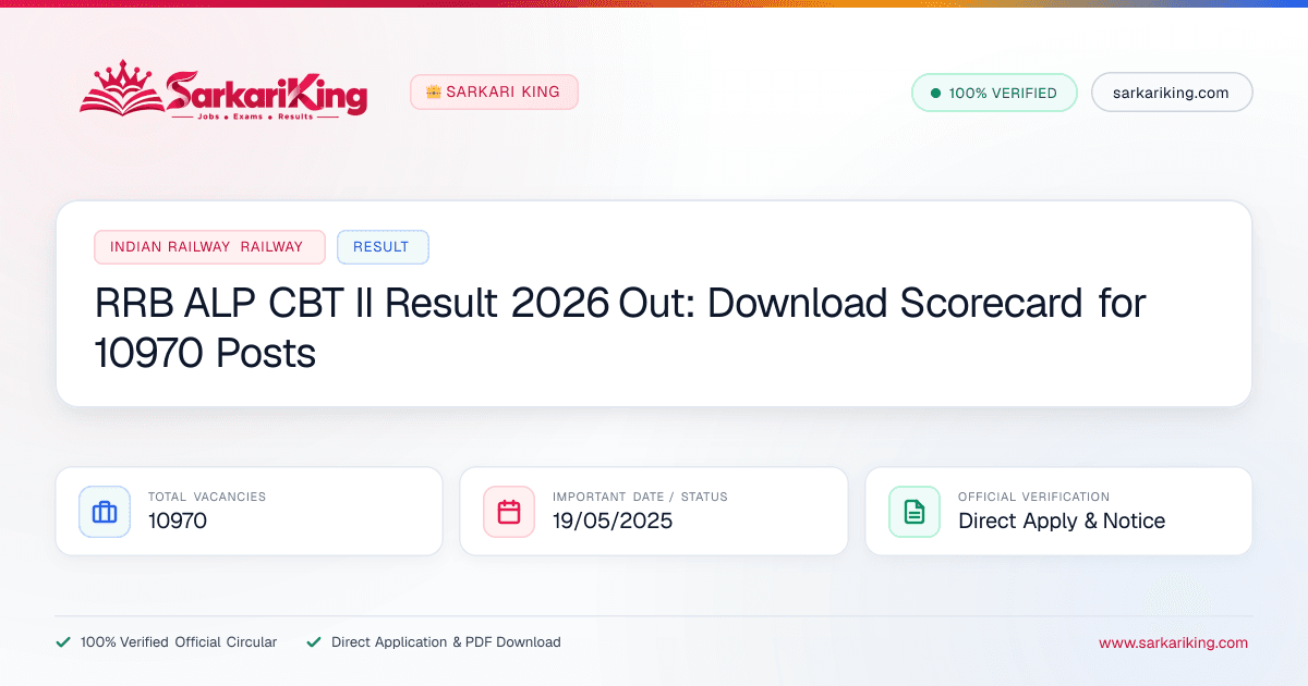 RRB ALP CBT II Result 2026 Out: Download Scorecard for 10970 Posts - Sarkari King Official Notification