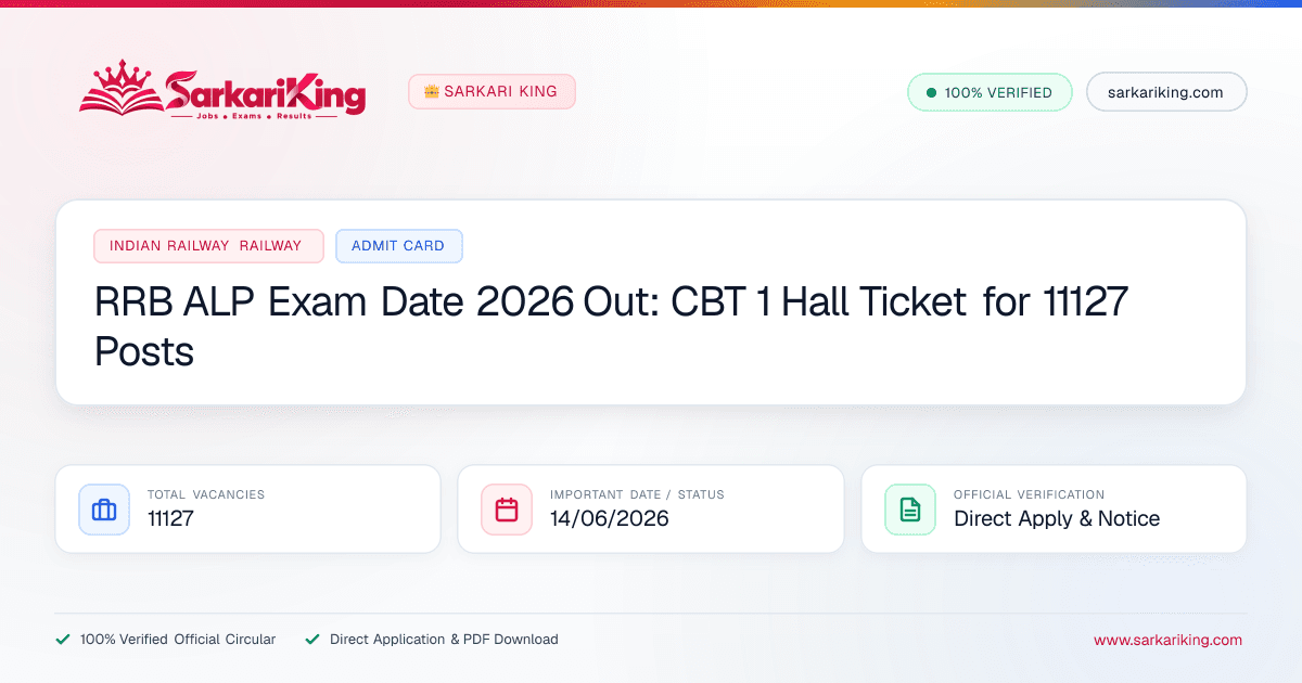 RRB ALP Exam Date 2026 Out: CBT 1 Hall Ticket for 11127 Posts - Sarkari King Official Notification