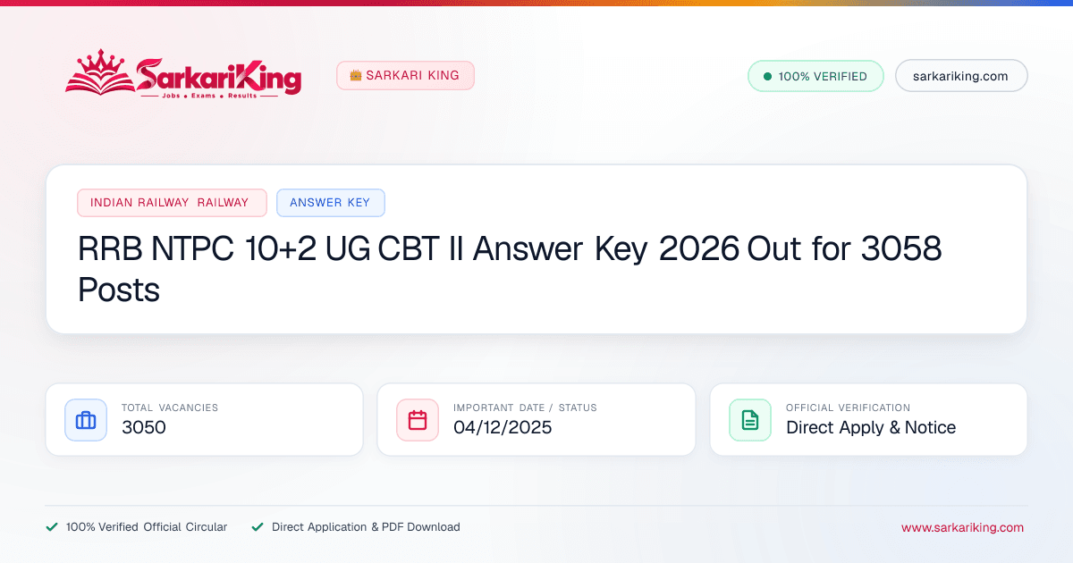 RRB NTPC 10+2 UG CBT II Answer Key 2026 Out for 3058 Posts - Sarkari King Official Notification