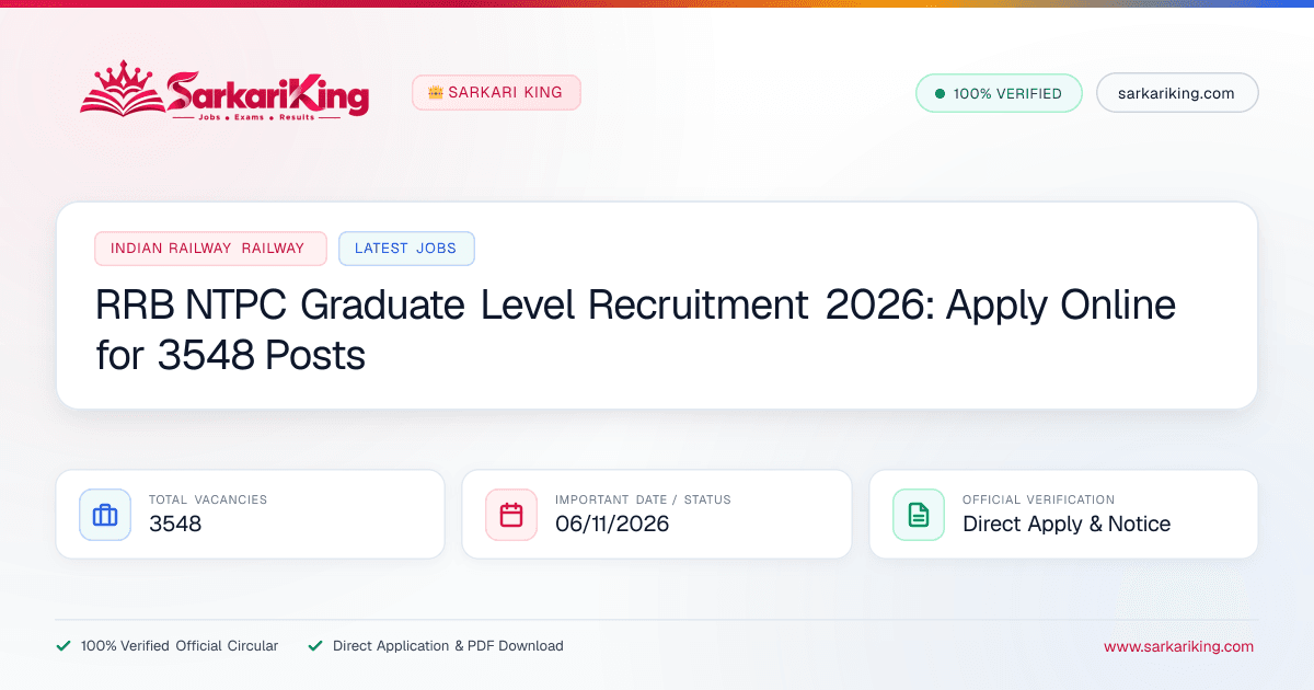 RRB NTPC Graduate Level Recruitment 2026: Apply Online for 3548 Posts - Sarkari King Official Notification