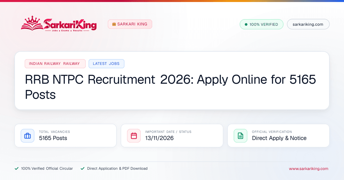 RRB NTPC Recruitment 2026: Apply Online for 5165 Posts - Sarkari King Official Notification