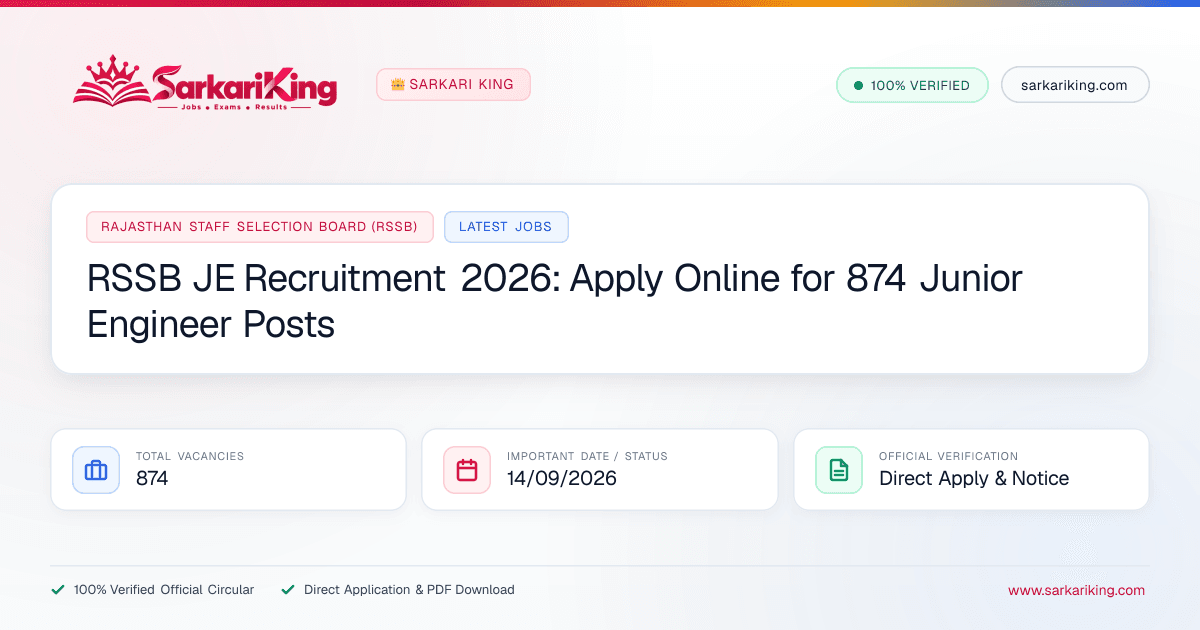 RSSB JE Recruitment 2026: Apply Online for 874 Junior Engineer Posts - Sarkari King Official Notification