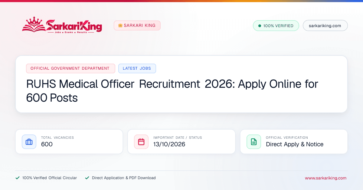 RUHS Medical Officer Recruitment 2026: Apply Online for 600 Posts - Sarkari King Official Notification