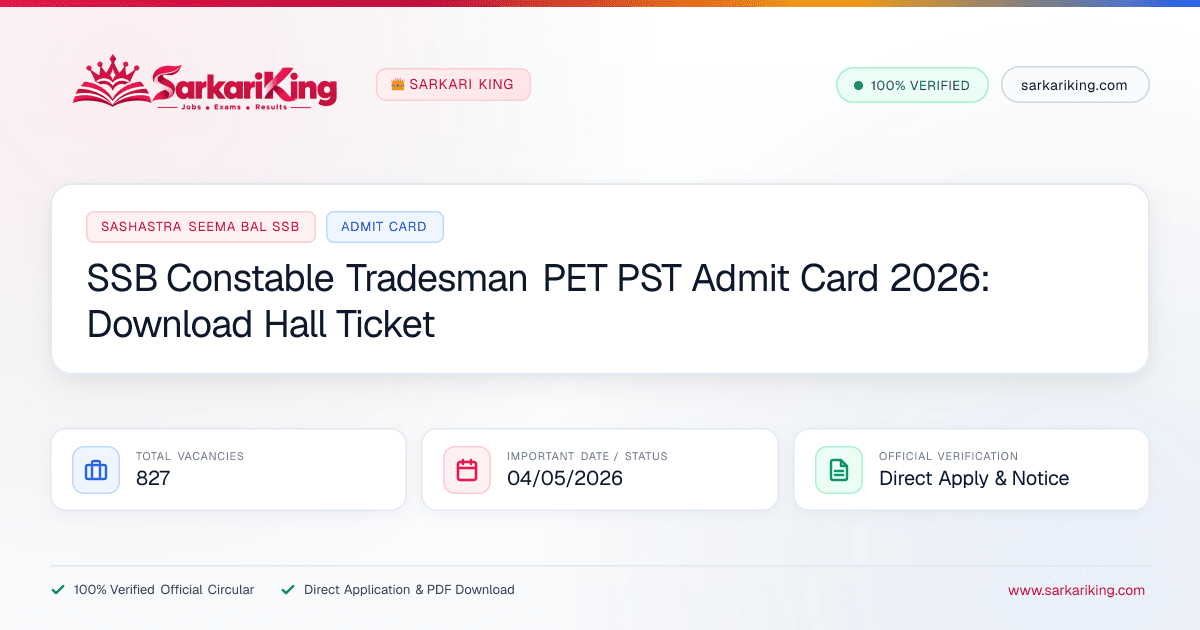 SSB Constable Tradesman PET PST Admit Card 2026: Download Hall Ticket - Sarkari King Official Notification