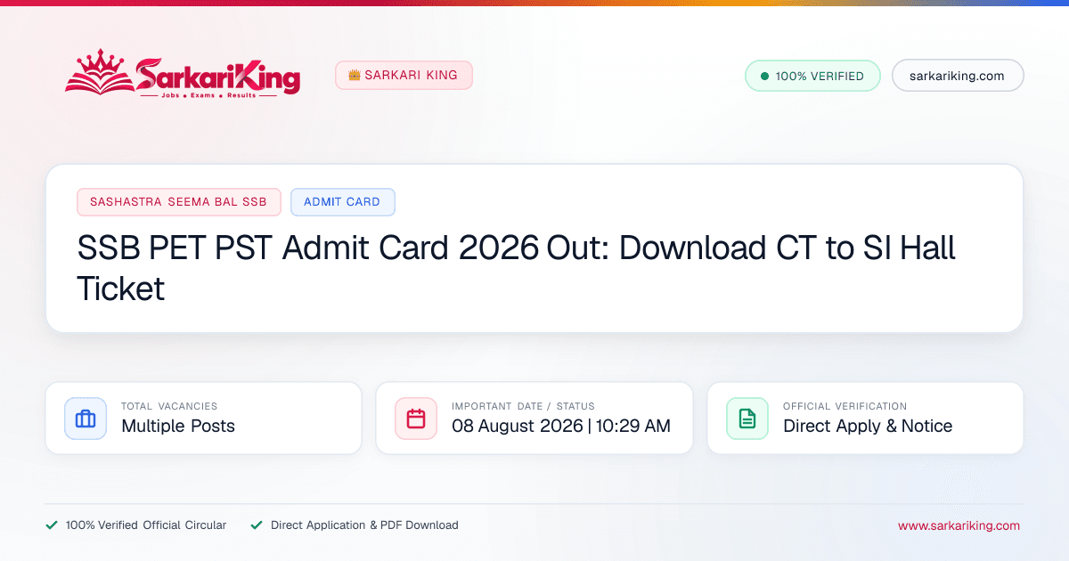 SSB PET PST Admit Card 2026 Out: Download CT to SI Hall Ticket - Sarkari King Official Notification