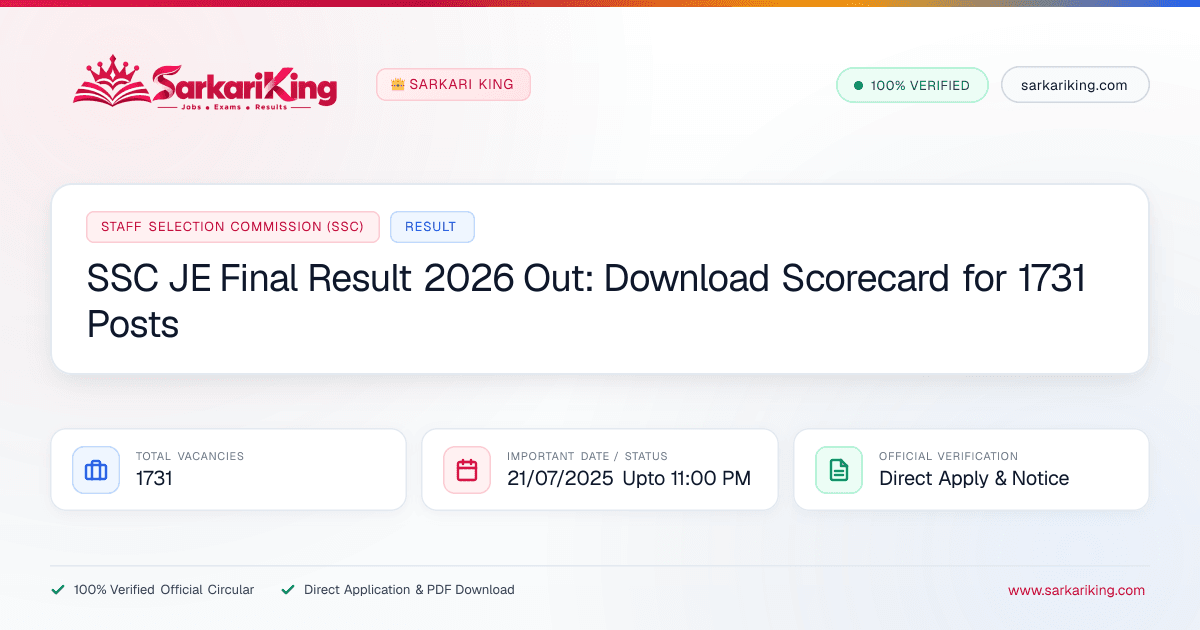 SSC JE Final Result 2026 Out: Download Scorecard for 1731 Posts - Sarkari King Official Notification