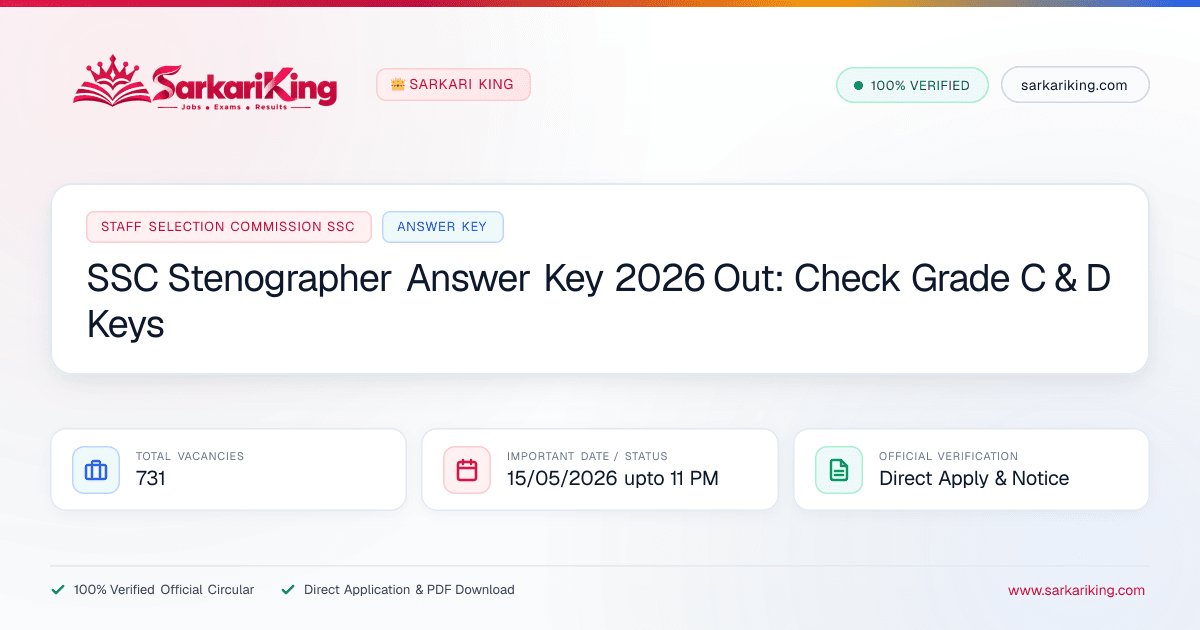 SSC Stenographer Answer Key 2026 Out: Check Grade C & D Keys - Sarkari King Official Notification