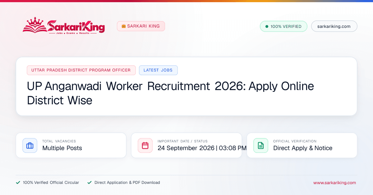 UP Anganwadi Worker Recruitment 2026: Apply Online District Wise - Sarkari King Official Notification