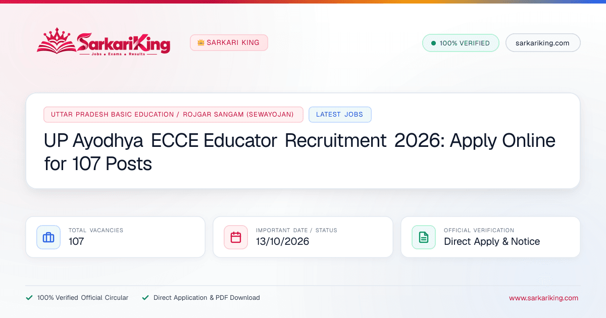 UP Ayodhya ECCE Educator Recruitment 2026: Apply Online for 107 Posts - Sarkari King Official Notification
