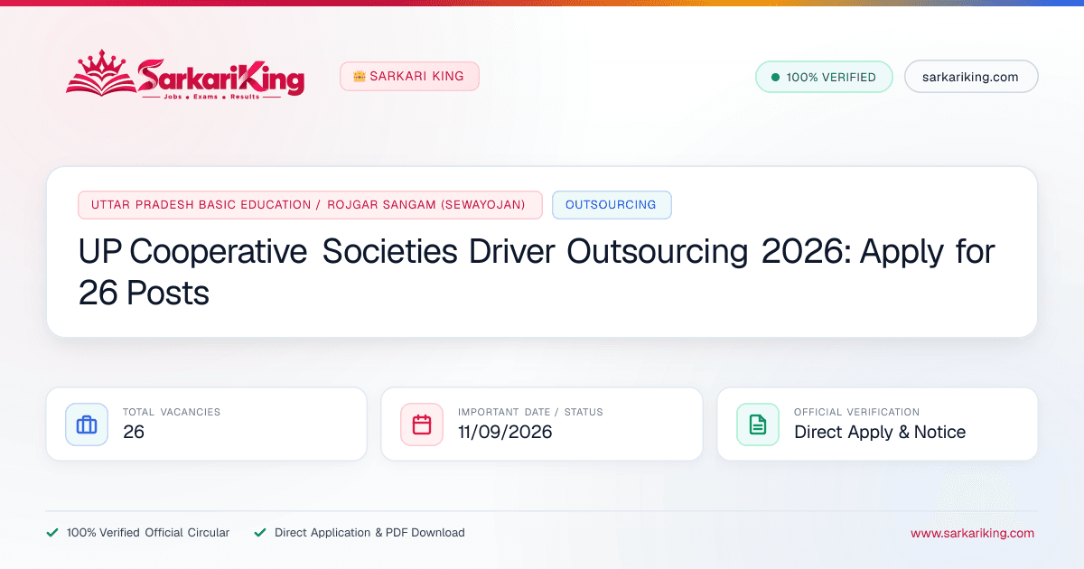 UP Cooperative Societies Driver Outsourcing 2026: Apply for 26 Posts - Sarkari King Official Notification