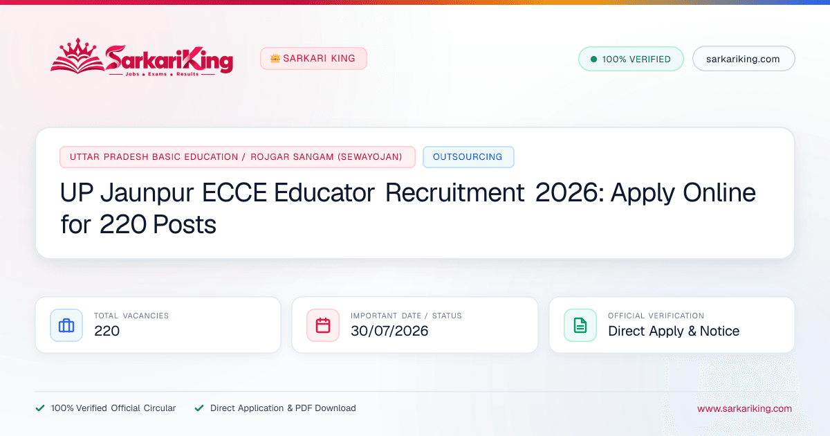 UP Jaunpur ECCE Educator Recruitment 2026: Apply Online for 220 Posts - Sarkari King Official Notification