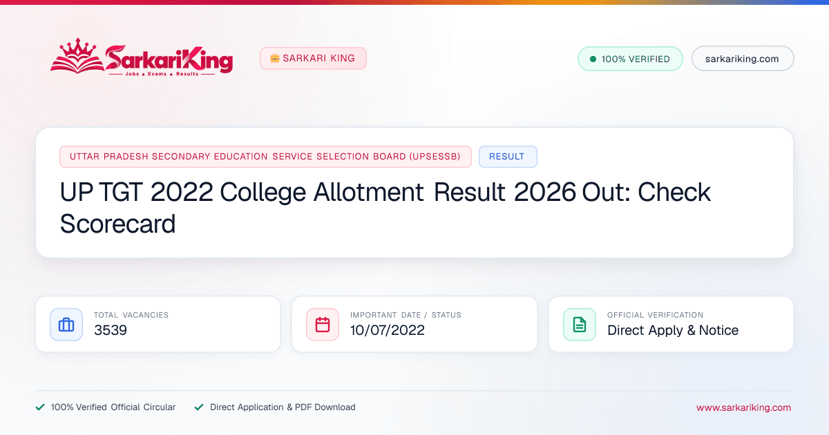 UP TGT 2022 College Allotment Result 2026 Out: Check Scorecard - Sarkari King Official Notification